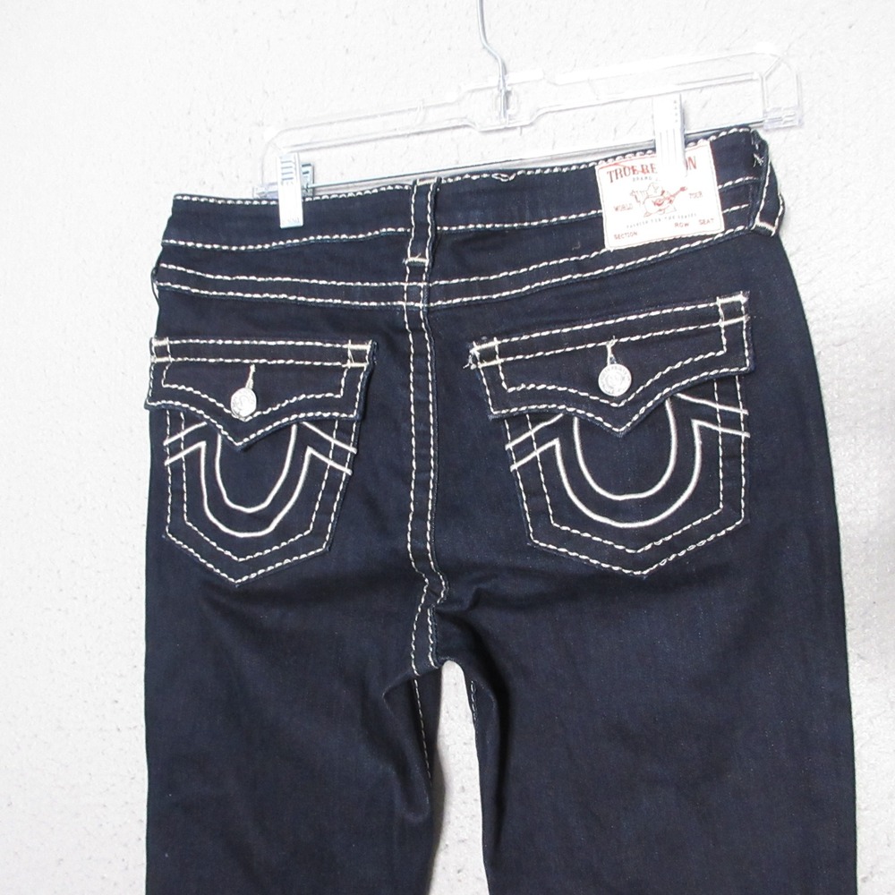 True Religion Jeans Women 29 Jennie Flap Pockets Lurex‎ Big T Dark Wash Y2K NWT